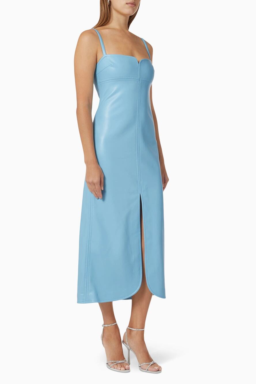 Alexis Faux Leather Camellia Sleeveless Midi Dress Blue Women's Size XS